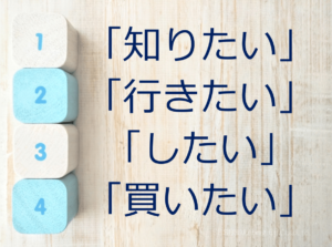 「知りたい」「行きたい」「したい」「買いたい」